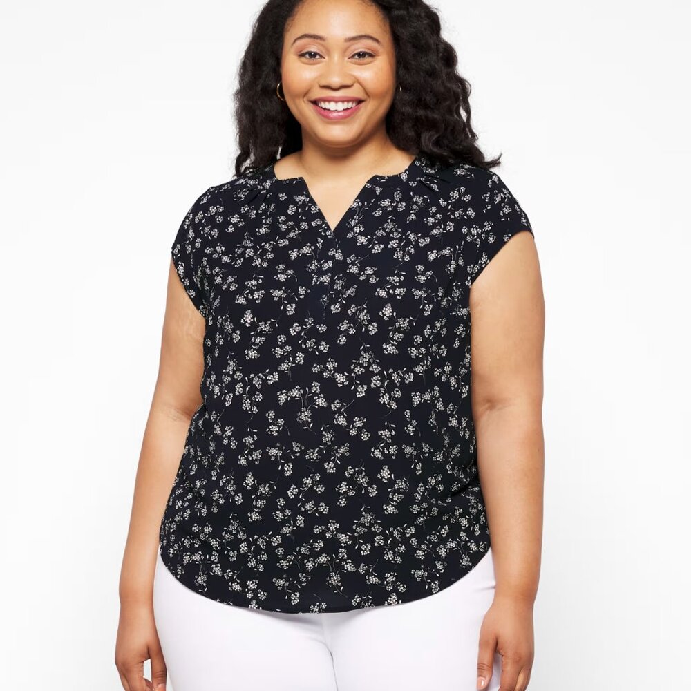 41 Hawthorn Morey Split Neck Short Sleeve Blouse — 1X